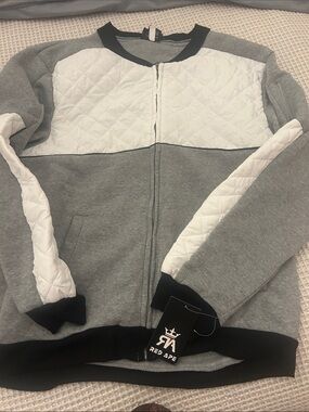 Red Ape Quilted Gray & White Bomber Jacket Street wear